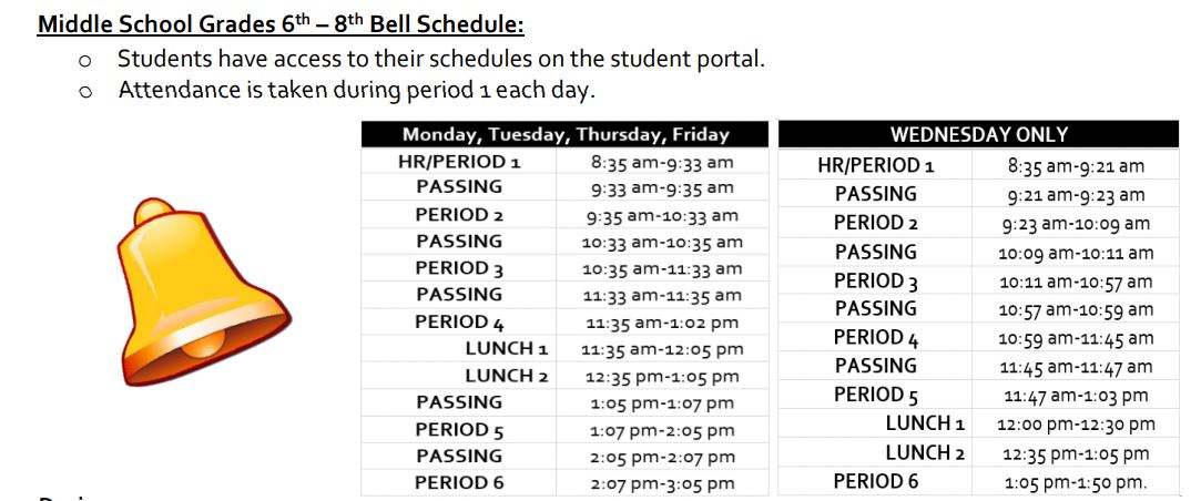 Caribbean K-8 Bell Schedule